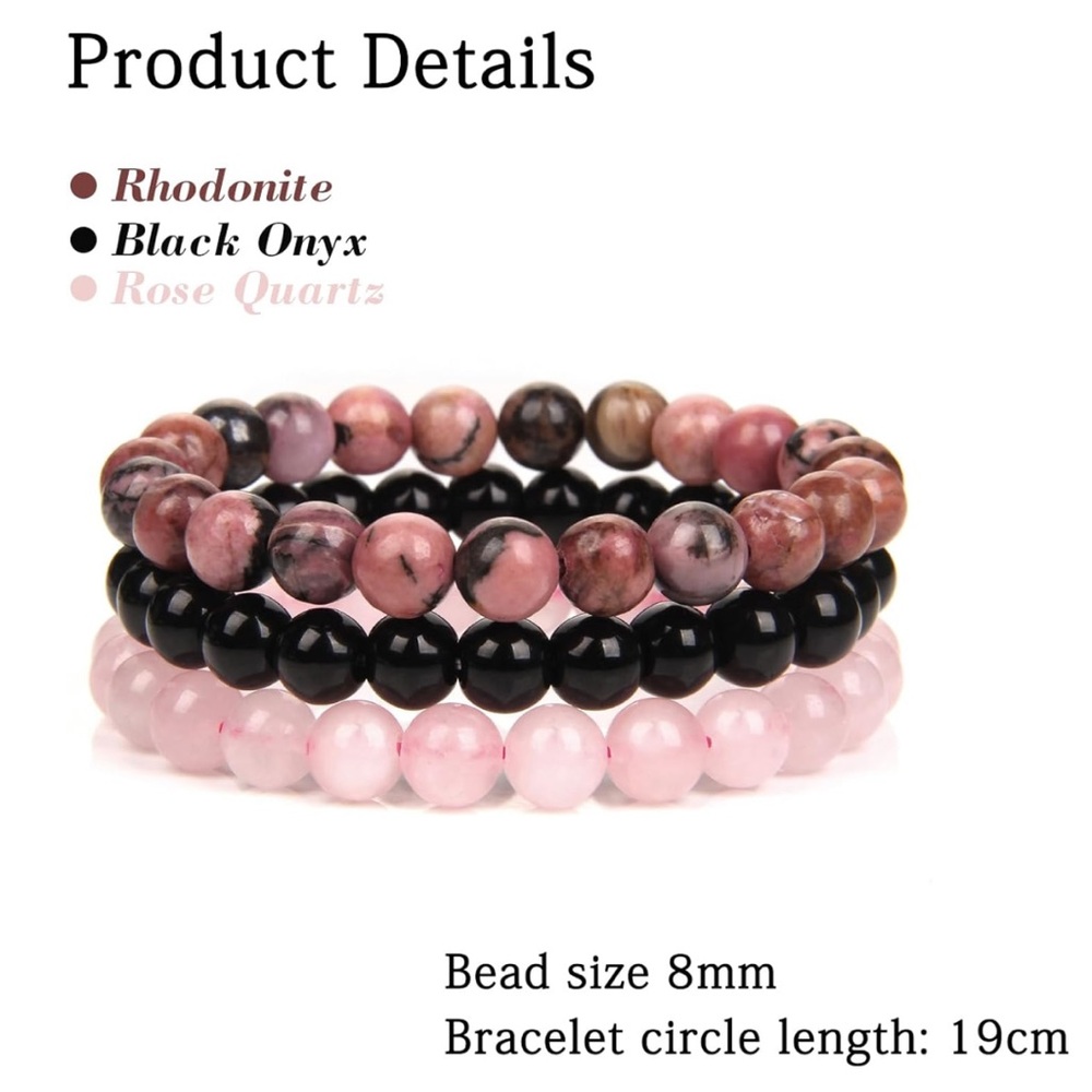 🆕New Loving Life Gemstone Bracelet Set -Rose Quartz, Rhodonite & Onyx - Picture 11 of 11